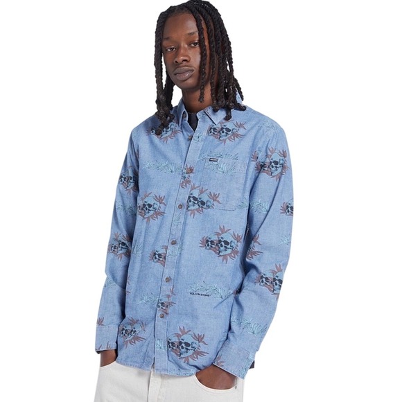 Volcom Other - NWT Volcom Mens Skate Vitals Rise N Stone Long Sleeve Button Down Shirt Blue Med